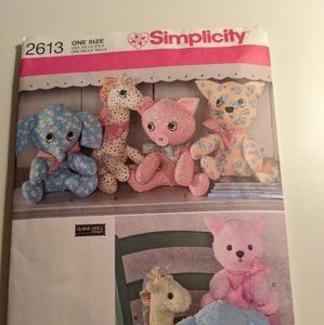 New  Simplicity 2613 Elephant, Giraffe, Pig & Bear uncut animal sewing pattern